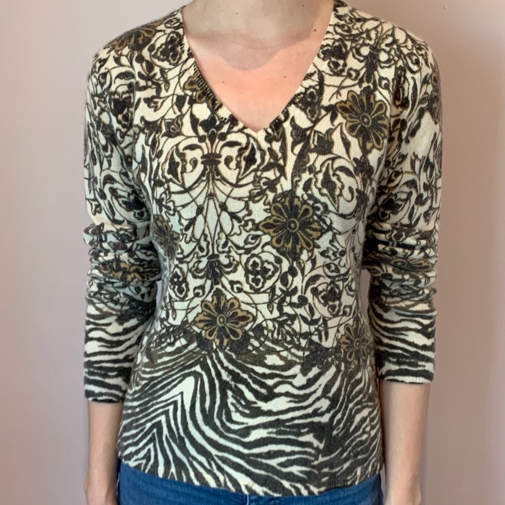 Animal/Floral Printed Cashmere Sweater
